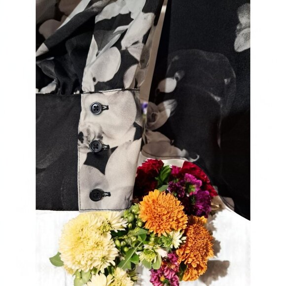 Worthington Satin Black & White Orchids 4 Long sleeve Blouse Petite XXL - Picture 11 of 16